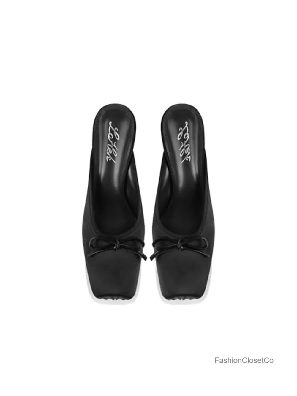 Satin Ballet Mule Kitten Heels Slip On Bow Square Toe Pumps Wedding Party